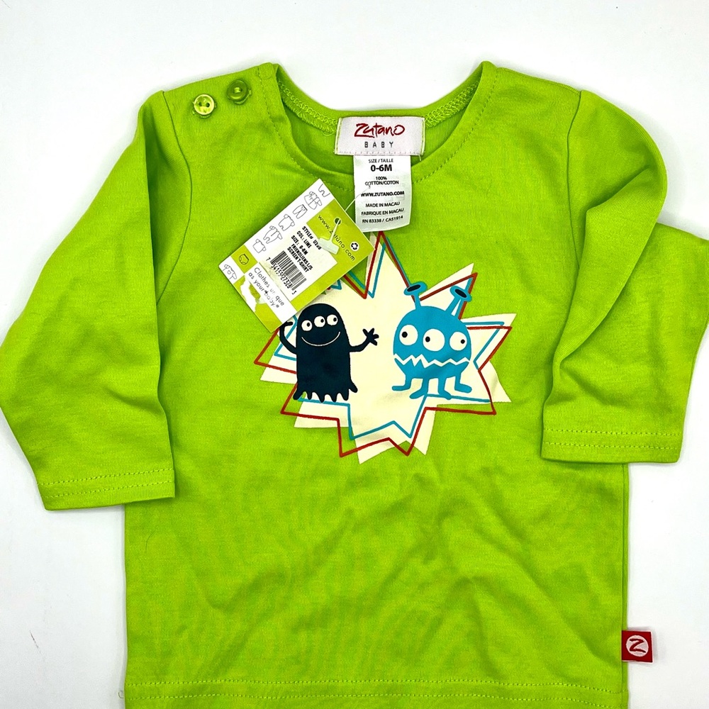 Zutano Green Long Sleeve Tee with Playful Graphics 0-6 months